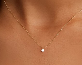 925 Sterling Silver Minimalist Necklace Chain CZ  Diamond Pendant, thin crystal Necklace For Women Wedding, bridesmaid gift, gift for her.