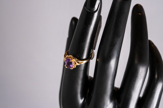 Vintage Amethyst and Diamond 14k Solid Gold Ring … - image 2