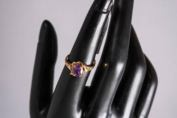 Vintage Amethyst and Diamond 14k Solid Gold Ring … - image 1