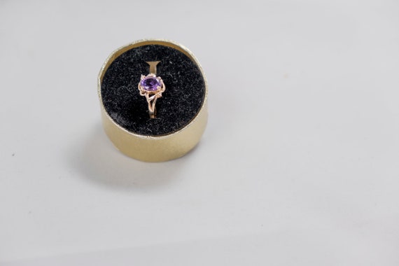 Vintage Amethyst and Diamond 14k Solid Gold Ring … - image 5