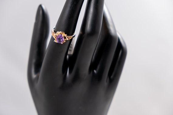 Vintage Amethyst and Diamond 14k Solid Gold Ring … - image 3