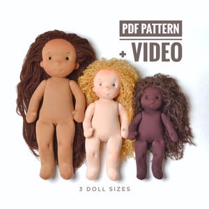 Video Tutorial 3 sizes Waldorf Inspired Doll + PDF Fabric Doll Pattern | DIY Natural Fiber Art Doll