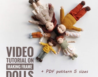 PDF Pattern Frame Doll + Video Tutorial, 5 sizes Waldorf Inspired Doll, DIY Natural Fiber Art Doll, Doll House Pattern, Pocket Doll pattern