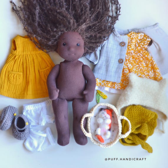 Waldorf Doll (10.6 inch) with Kitten: Organic Natural Fiber Art Doll