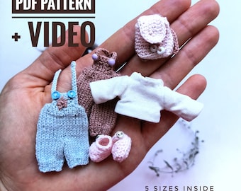 Tutorial en vídeo + patrón en PDF sobre cómo hacer ropa para muñecas miniatura (manga larga, peto, zapatos, mochila), ropa para casas de muñecas a escala 1:12