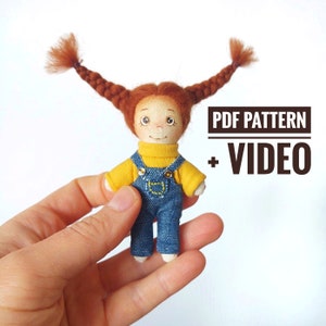 Video Tutorial+PDF pattern on how to make 3&quot; pocket doll, mini doll, doll brooch | DIY natural fiber art doll | Tiny doll pattern Miniature