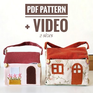 Molde em PDF para costura de bolsa para casa de bonecas + tutorial em vídeo. 2 tamanhos + conjunto de cama. Casa de bonecas de tecido e acessórios.