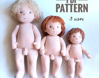 Patrón de muñeco anatómicamente correcto para niño (3 tamaños): Arte de fibra natural inspirado en Waldorf (Patrón PDF)
