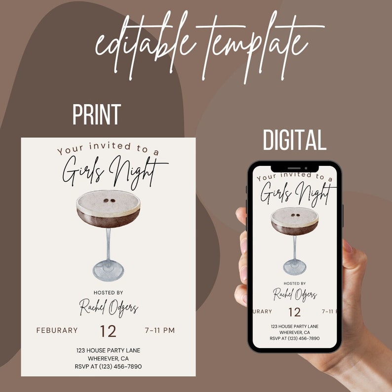 Girls Night Invitation Template, Printable Digital Download, Expresso ...