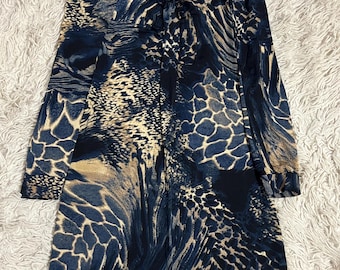 Rares ! Robe bleu foncé en soie mélangée Roberto Cavalli Taille S | Robe midi de créateur fabriquée en Italie | Robe élégante et luxueuse pour femme