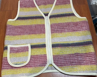 Ethnische Wollweste | Ukrainische Zip-Weste | Gestreifte XXL Wollweste | rustikale Trachtenweste | Warme Strickjacke | Schafwolle Kleidung