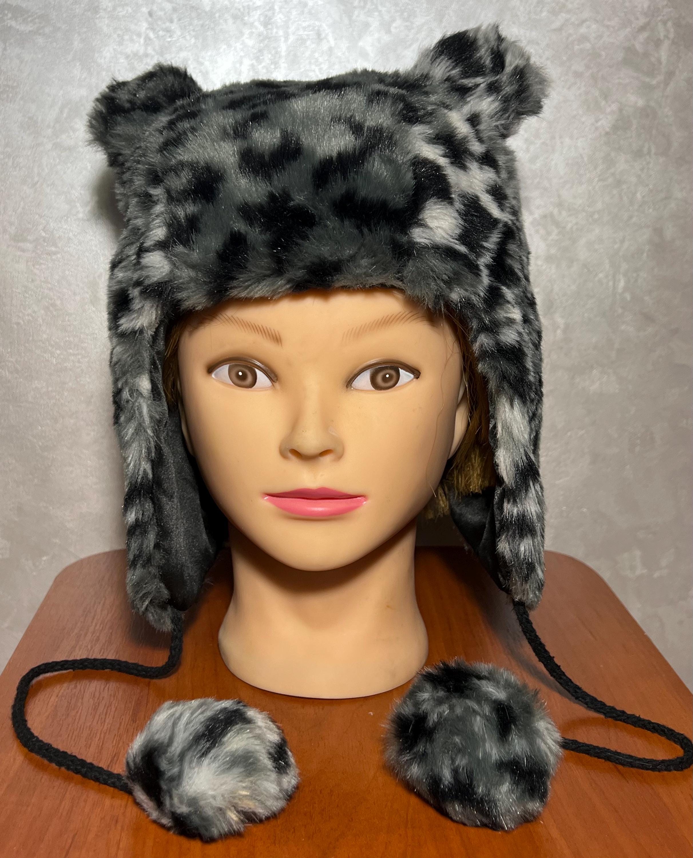Adult Leopard Faux Fur Ushanka Hat, Trapper Hat With Ears, Aviator
