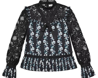 ERDEM x H&M Black Floral Lace Blouse: Victorian Ruffle Top