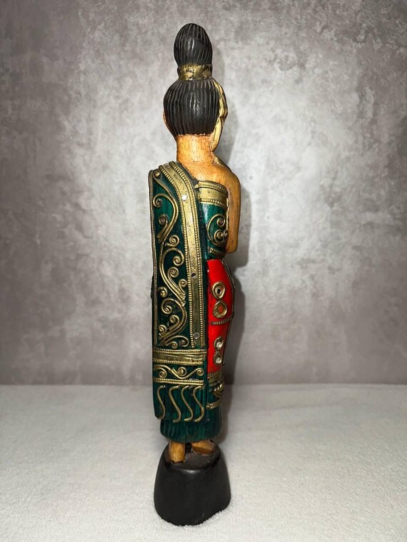 ヴィンテージタイサワディーレディ像：手彫りの木製ウェルカム