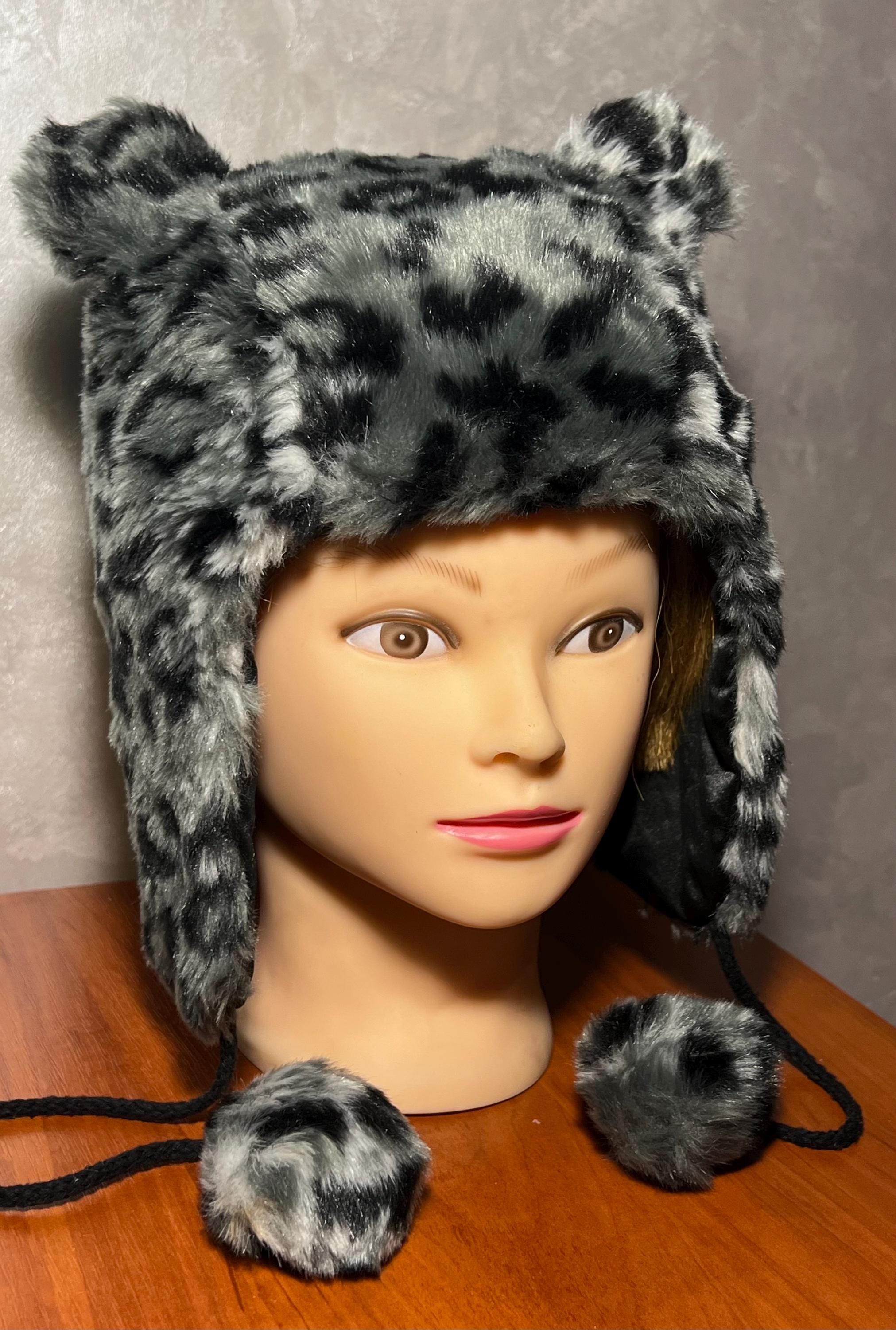 Adult Leopard Faux Fur Ushanka Hat, Trapper Hat With Ears 