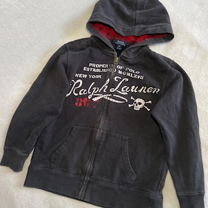 Vintage Polo Ralph Lauren Zip Hoodie | Skull Graphic Black Full 