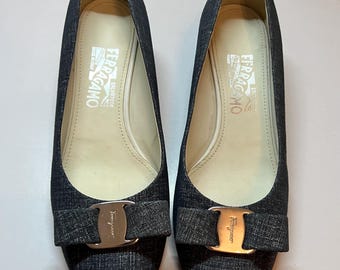 Salvatore Ferragamo Low Heel Flats Pumps | Blue Canvas Ballet Flats | US 8 EU 38.5 | Vintage Italian Denim Shoes 25cm