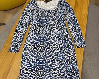Roberto Cavalli Seidenkleid - Blauer Leopard Animal Print, Langarm, Größe S