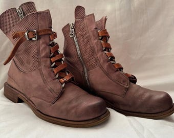 AS 98 Leather Ankle Boots: Purple Combat Style, EU 38 / US 8, Biker Distressed Women Boots