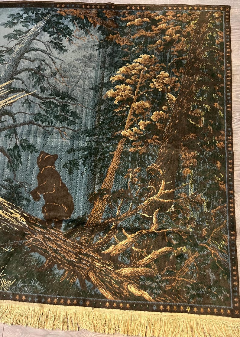 Light Colored Rustic Rugs Rare 50s German Big Wool Tapestry | Shishkin Morning in Pine Forest ...