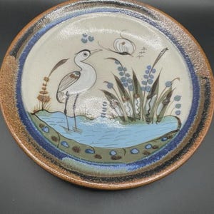 Plato de cerámica artesanal de Ken Edwards Tonala, México, con pájaro y mariposa