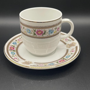 Vintage Porcelain Chinese Coffee Cup & Saucer With Floral Band
