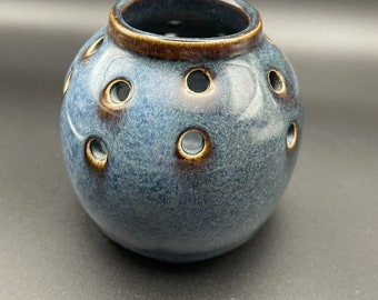 Art Pottery Wildflower Vase Signed T.B. Pots Blue