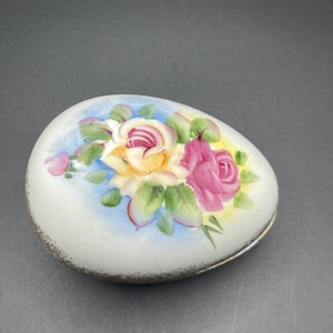 Vintage Porcelain Egg Shaped Floral Trinket Jewelry Gift Box Dish Japan