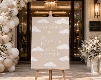 PERSONALIZED Baby Shower Welcome Sign: NEUTRAL Cloud Baby Shower Decor, CUSTOM Foam Board Sign