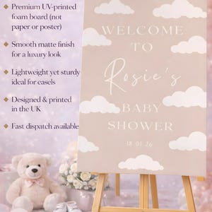 Neutral Baby Shower Welcome Sign | Personalised Baby Shower Sign | Cloud Baby Shower Decor | Custom Baby Shower Board | Printed Foam Board afbeelding 11