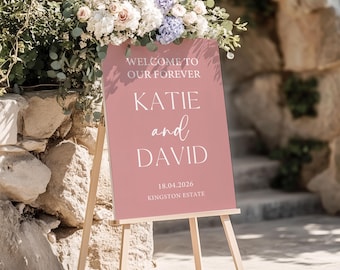 Welcome to the Wedding of Personalised Foam Board Sign -Custom Wedding Decor, Elegant Wedding Entrance Sign,Seating Plan Pink Blush