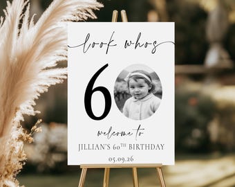 Personalized 60th BIRTHDAY WELCOME SIGN With Photo: Custom Foamboard Party Décor