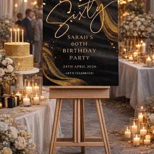 Personalised BIRTHDAY WELCOME SIGN: Custom Milestone Black Gold Glitter Birthday Board, Indoor Decoration image 10