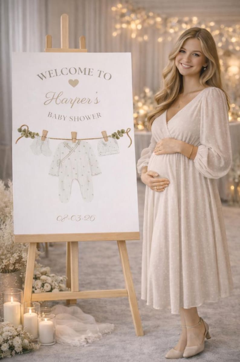 ELEGANT Baby Shower Welcome Sign: PERSONALIZED Baby CLOTHES Theme Decor, Custom Foam Board image 7