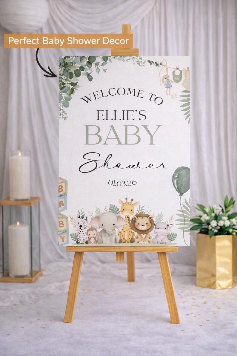 SAFARI BABY SHOWER Welcome Sign: Jungle Animal Decor, Personalized Foam Board Entrance Sign immagine 9