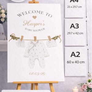 ELEGANT Baby Shower Welcome Sign: PERSONALIZED Baby CLOTHES Theme Decor, Custom Foam Board image 2