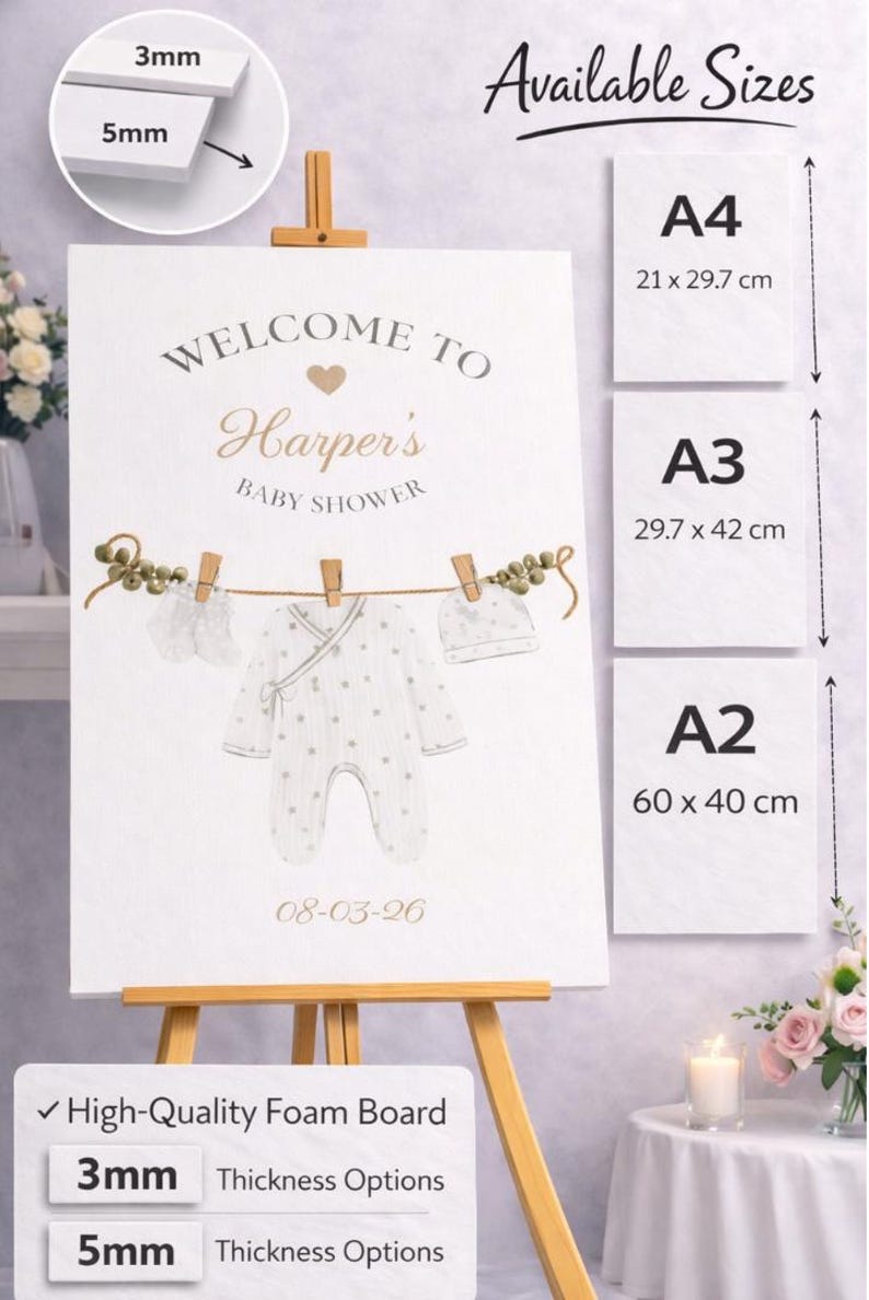 ELEGANT Baby Shower Welcome Sign: PERSONALIZED Baby CLOTHES Theme Decor, Custom Foam Board image 2