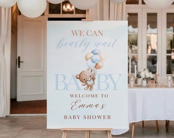 We Can Bearly Wait Baby Shower Personalised Baby Shower Welcome Sign Teddy Bear Baby Shower Decor Baby Boy Shower Board | Printed Foam Board