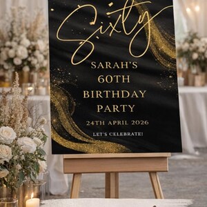 Personalised BIRTHDAY WELCOME SIGN: Custom Milestone Black Gold Glitter Birthday Board, Indoor Decoration image 8