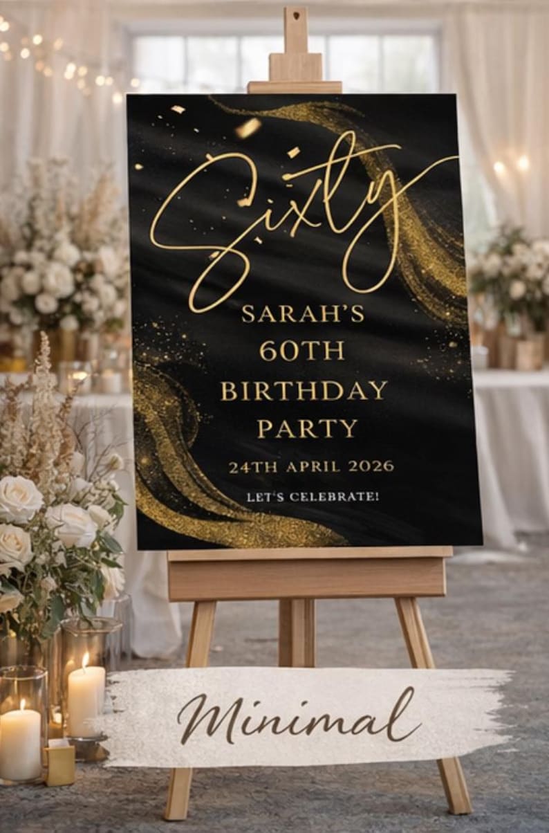 Personalised BIRTHDAY WELCOME SIGN: Custom Milestone Black Gold Glitter Birthday Board, Indoor Decoration image 8