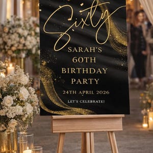 Personalised BIRTHDAY WELCOME SIGN: Custom Milestone Black Gold Glitter Birthday Board, Indoor Decoration image 4