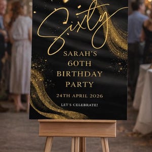 Personalised BIRTHDAY WELCOME SIGN: Custom Milestone Black Gold Glitter Birthday Board, Indoor Decoration image 6
