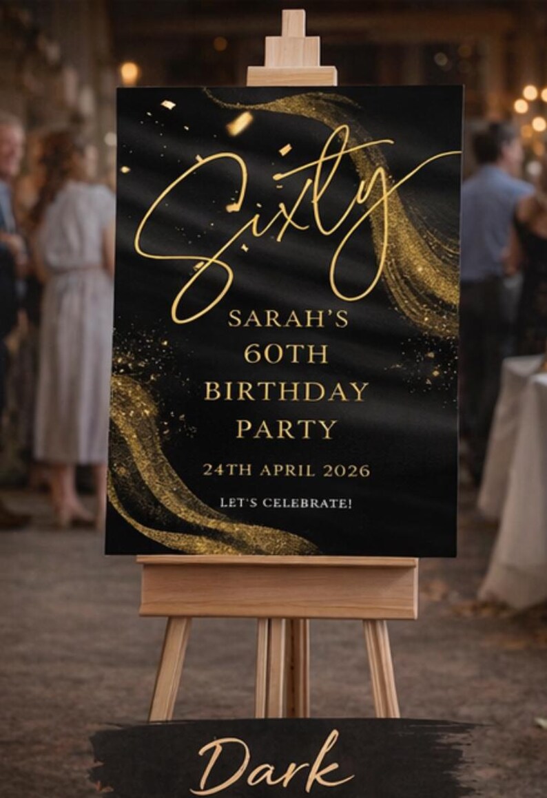 Personalised BIRTHDAY WELCOME SIGN: Custom Milestone Black Gold Glitter Birthday Board, Indoor Decoration image 6