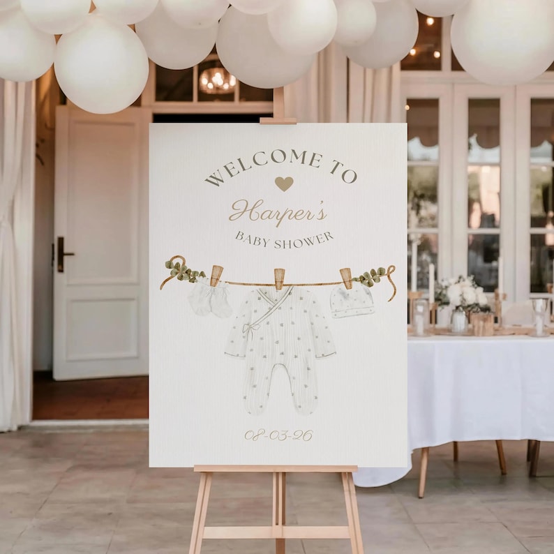 ELEGANT Baby Shower Welcome Sign: PERSONALIZED Baby CLOTHES Theme Decor, Custom Foam Board image 12