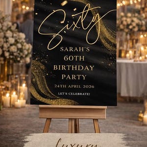 Personalised BIRTHDAY WELCOME SIGN: Custom Milestone Black Gold Glitter Birthday Board, Indoor Decoration image 2