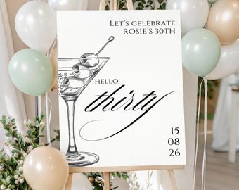 Personalised BIRTHDAY WELCOME SIGN: Custom Martini Cocktail Party 30th Birthday Board, Indoor Celebration