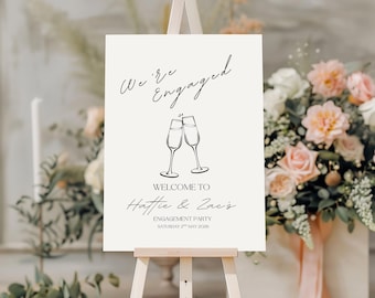 Personalized ENGAGEMENT WELCOME SIGN Foam Board With Champagne Glasses Celebrating Party Décor