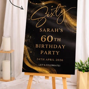 Personalised BIRTHDAY WELCOME SIGN: Custom Milestone Black Gold Glitter Birthday Board, Indoor Decoration image 9