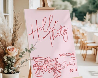 Personalized 30th BIRTHDAY WELCOME SIGN: Custom Pink & Red Foam Board Décor