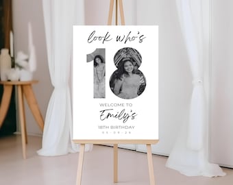 Custom Photo 18h BIRTHDAY WELCOME SIGN – Personalized Party Entrance Milestone Foam Board Décor